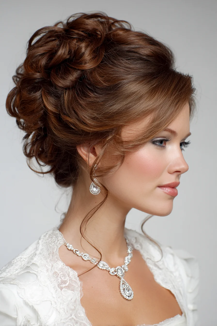 Textured Romantic Bridal Updo with Soft Face‑Framing Tendrils