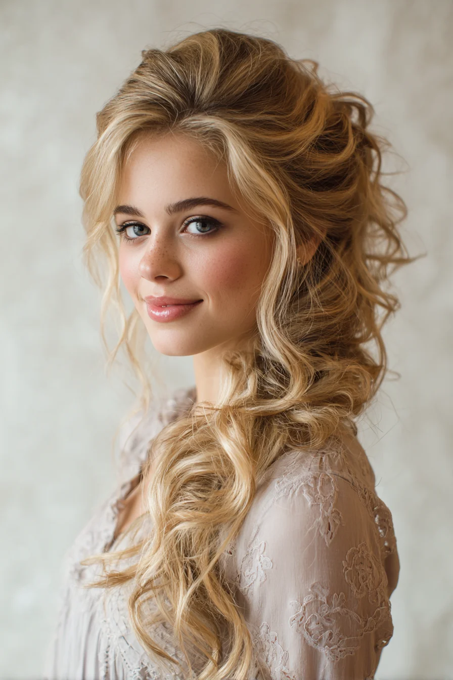 Textured Romantic Half-Up Curls for Long Blonde Hair