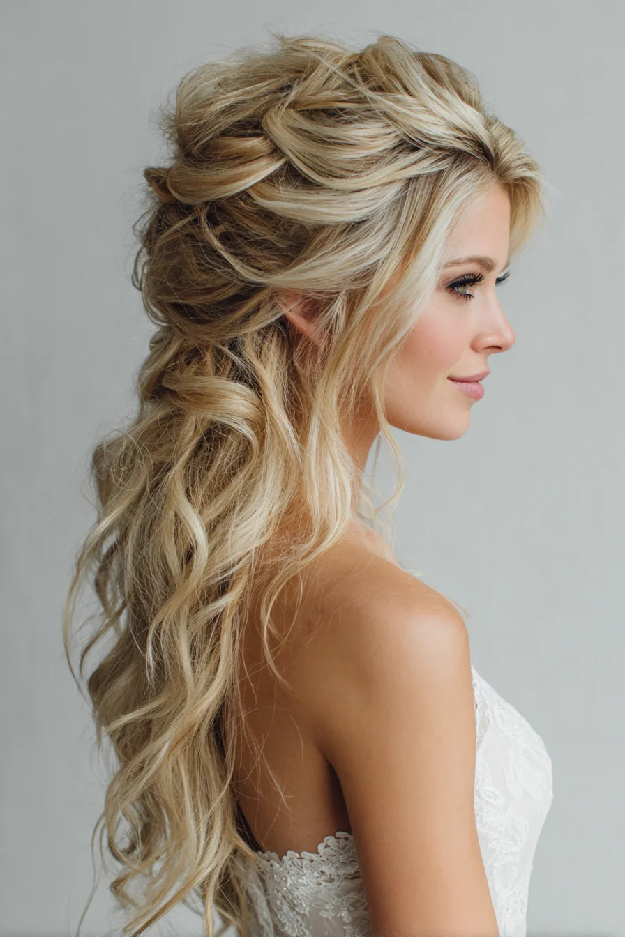 Textured Romantic Half-Up Hairstyle with Loose Waves