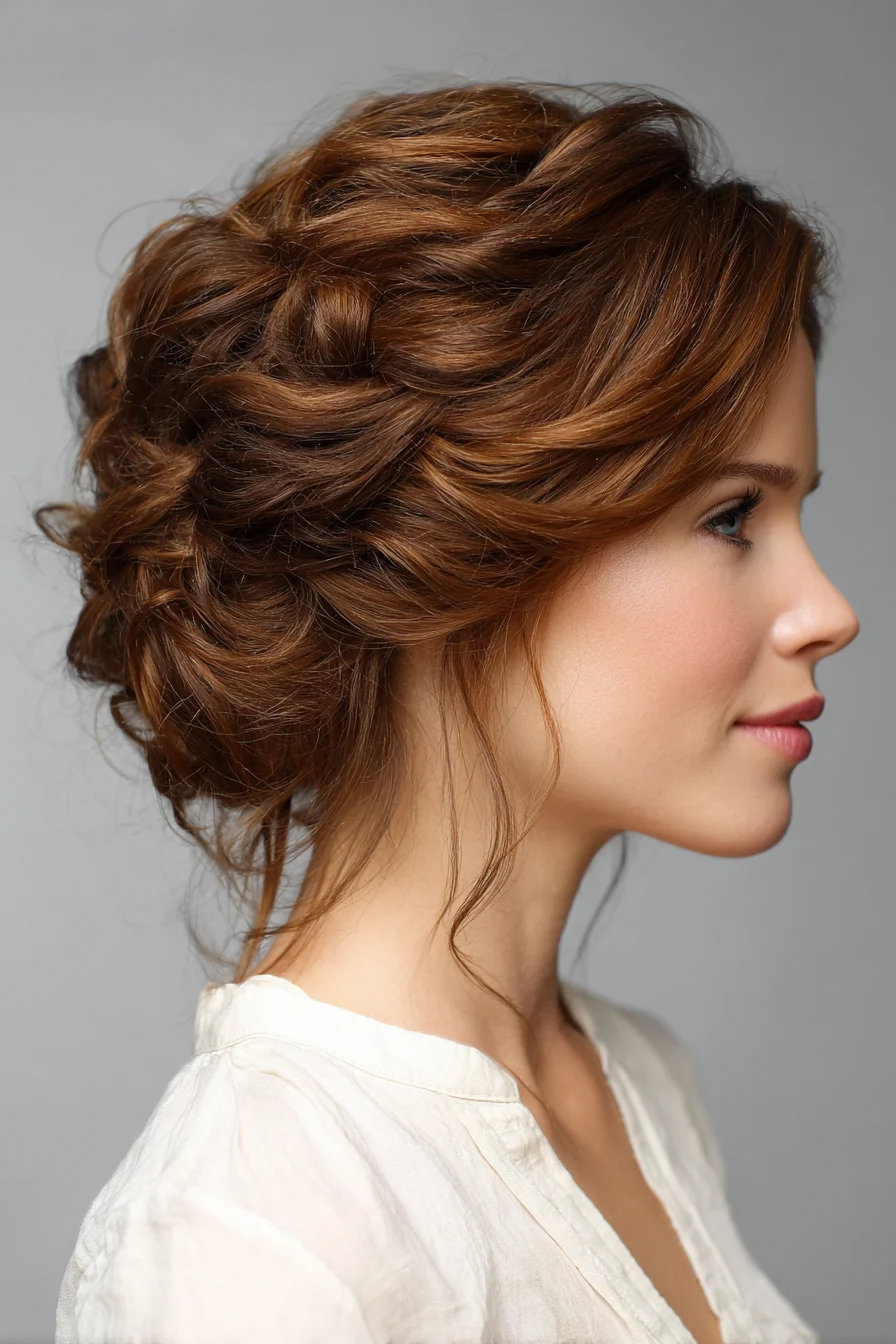 Textured Romantic Loose Chignon Updo with Face‑Framing Tendrils