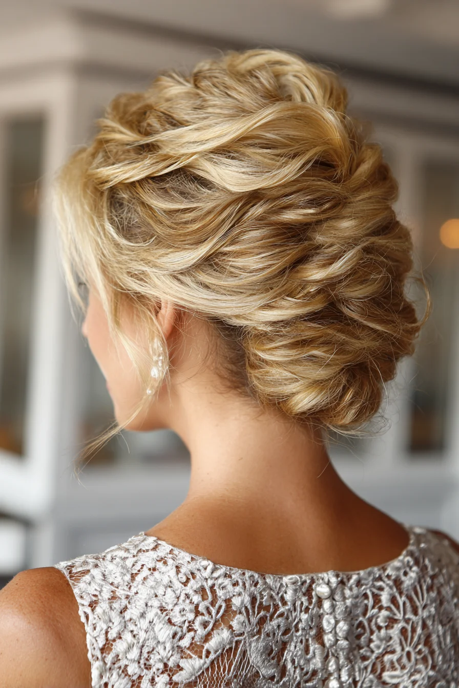 Textured Romantic Low Chignon Updo — Tousled Bridal Hairstyle for Medium–Long Hair