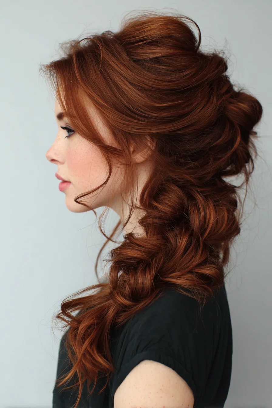 Textured Romantic Side-Swept Loose Braid Updo for Wavy to Thick Hair