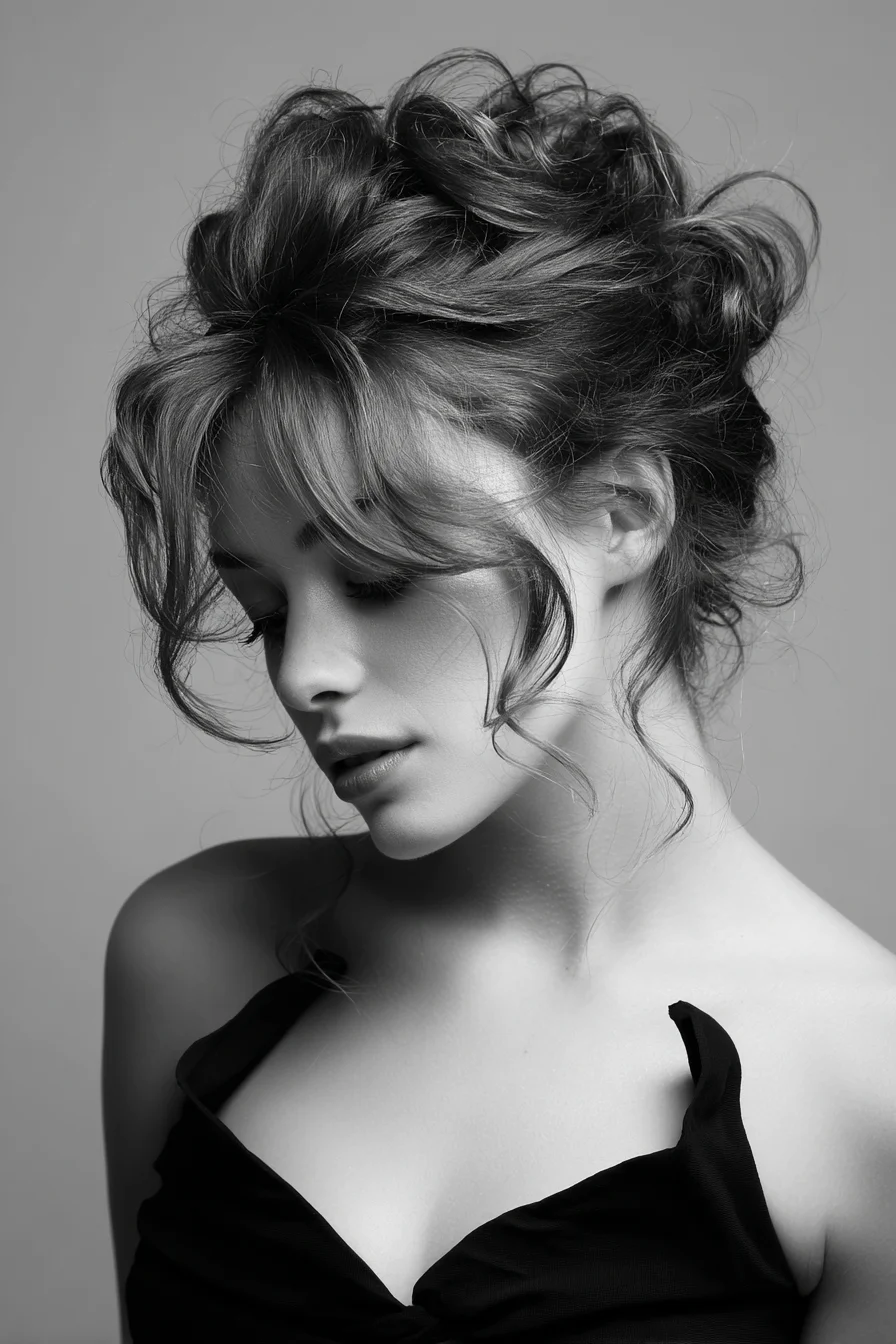 Textured Romantic Updo with Face‑Framing Tendrils