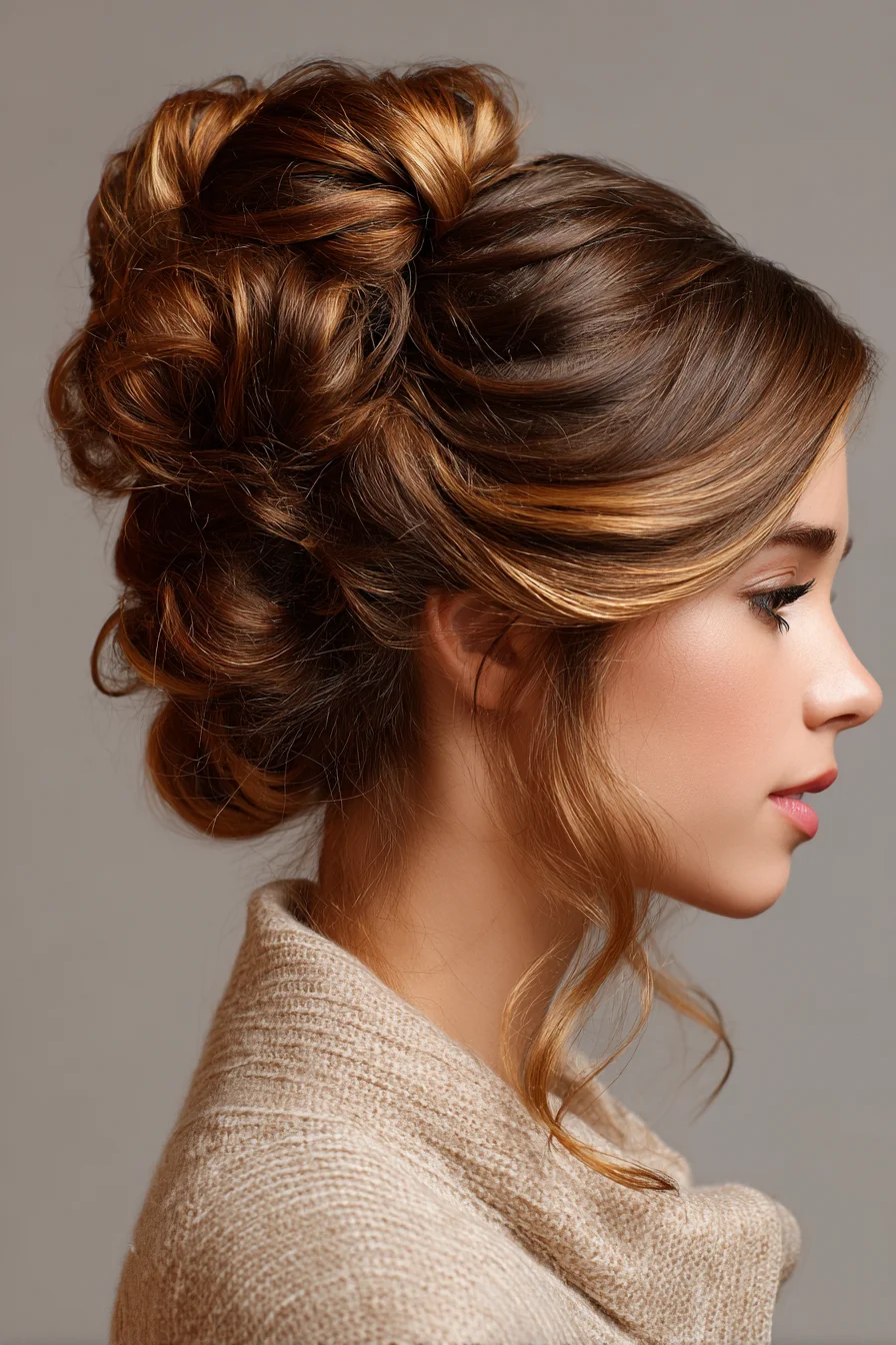 Textured Romantic Updo with Soft Face‑Framing Tendrils
