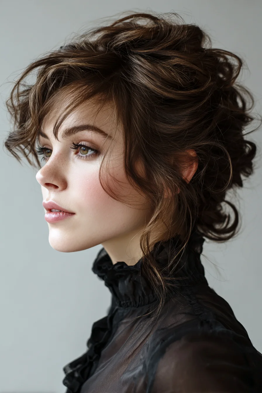 Textured Romantic Updo with Wispy Face‑Framing Layers