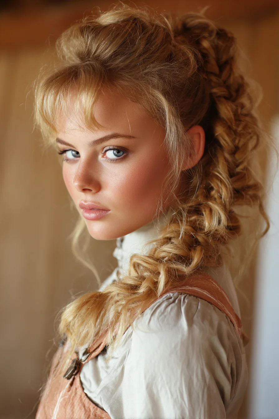 Textured Rope Braid Ponytail with Face‑Framing Fringe