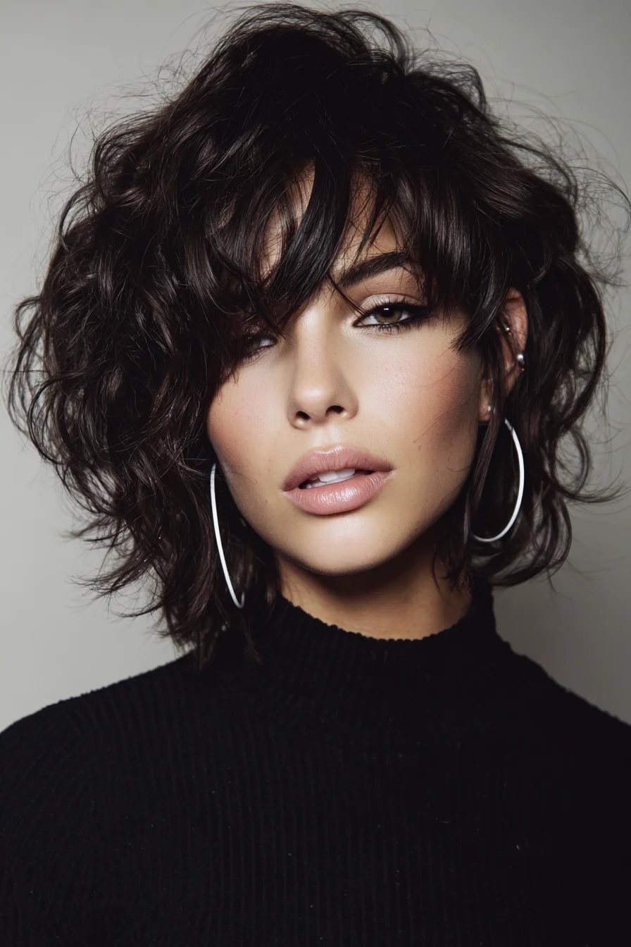 Textured Shag Bob with Curtain Bangs — Tousled, Layered Short Cut