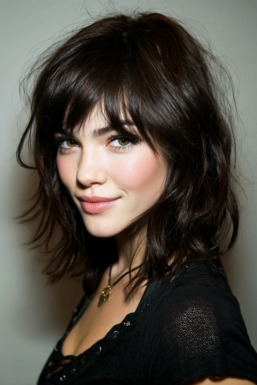 Textured Shag Lob with Curtain Bangs