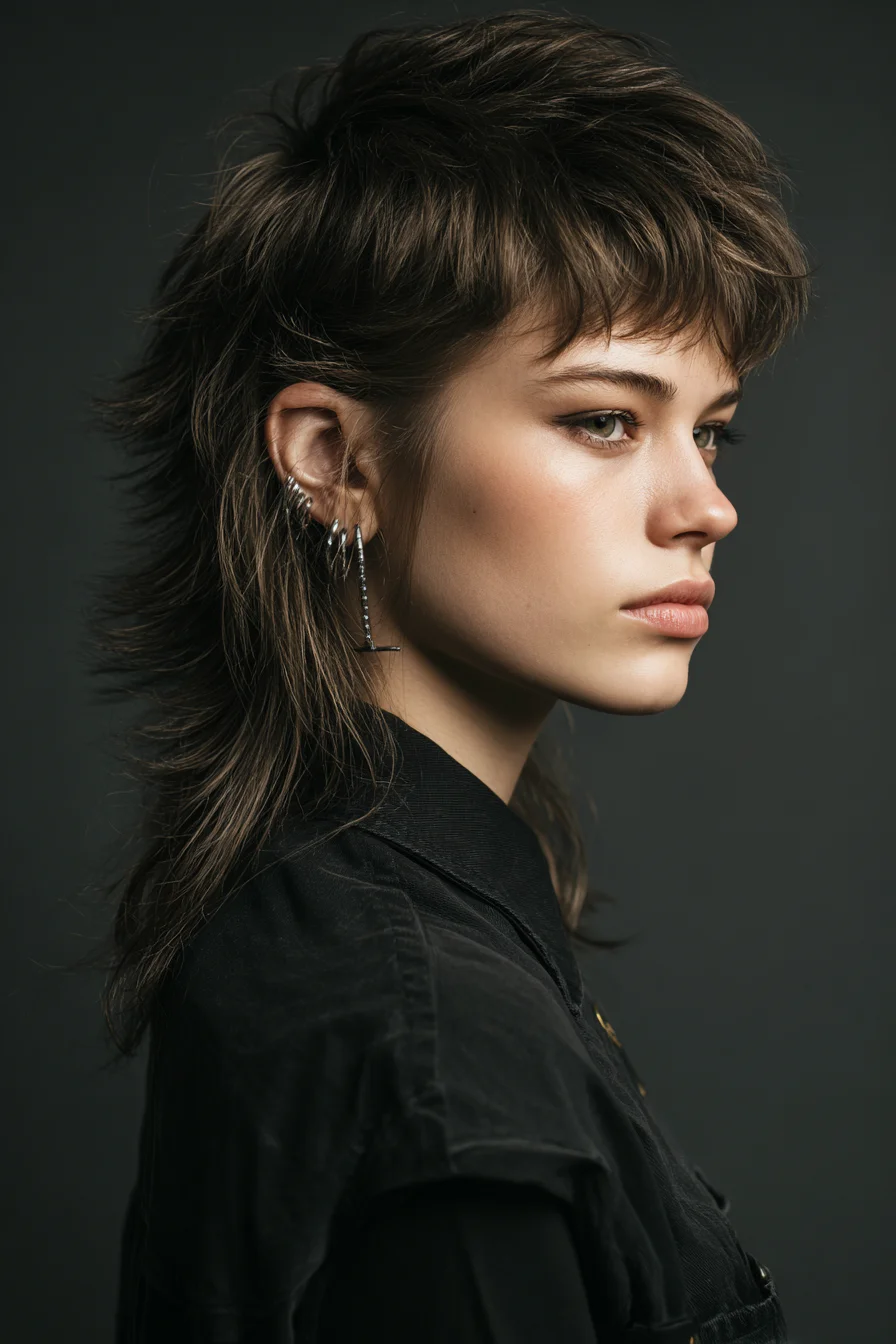 Textured Shag Mullet with Choppy Micro-Bangs