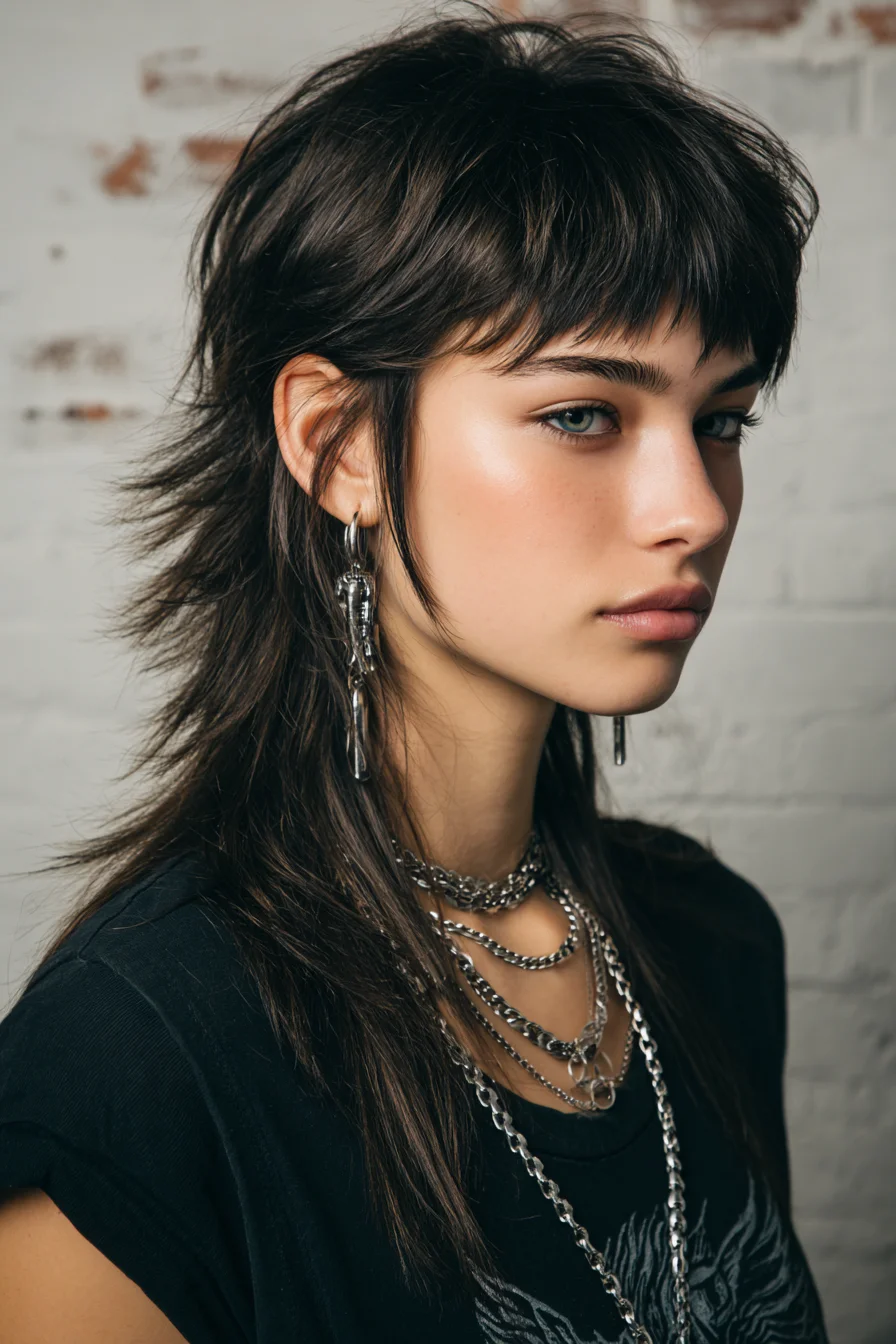 Textured Shag Mullet with Choppy Micro-Bangs