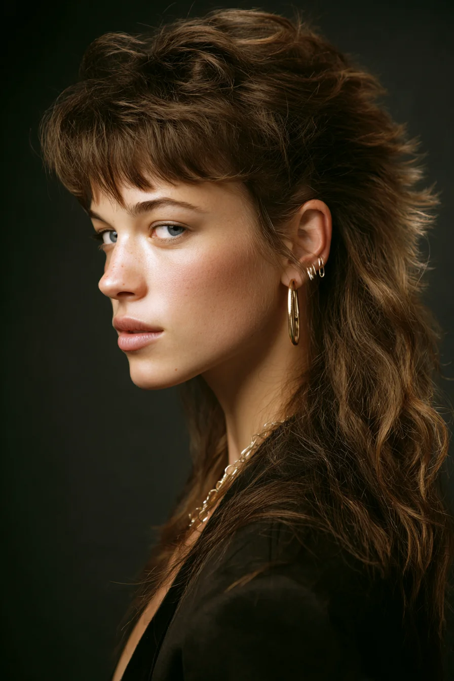 Textured Shag Mullet with Choppy Micro Bangs — Layered, Tousled Finish