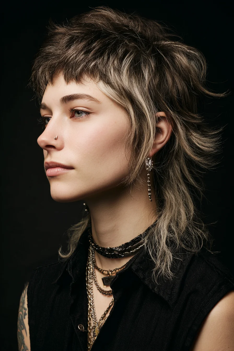 Textured Shag Mullet with Choppy Micro Bangs