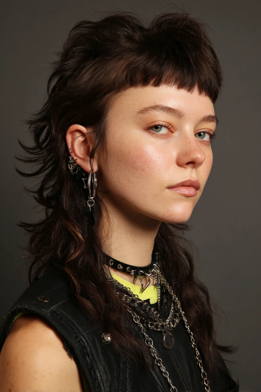 Textured Shag Mullet with Micro Bangs — Choppy Layers & Tousled Finish