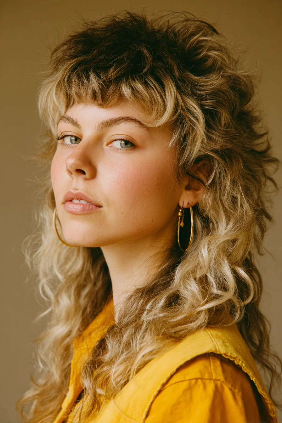 Textured Shag Mullet with Micro Fringe and Natural Waves