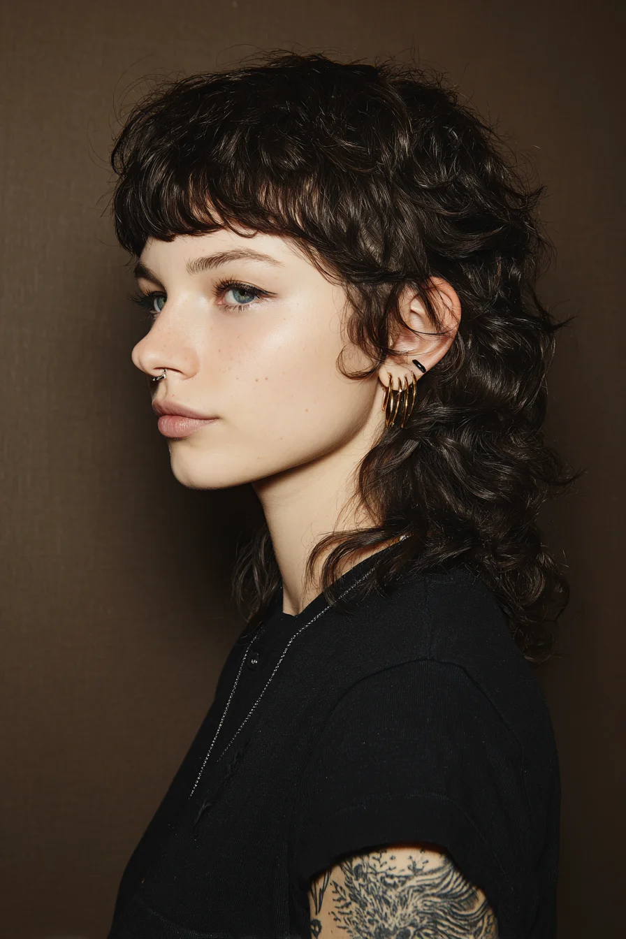 Textured Shag Mullet with Micro Fringe for Wavy & Curly Hair