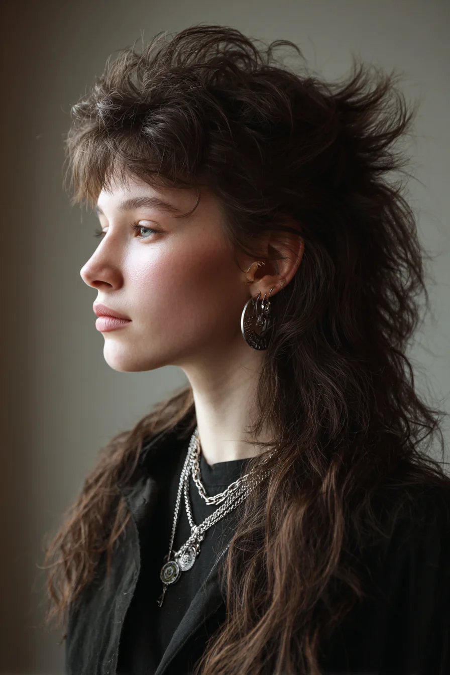 Textured Shag-Mullet with Short Curtain Bangs