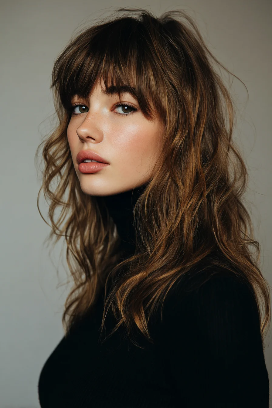 Textured Shag with Curtain Bangs for Medium-Length Hair