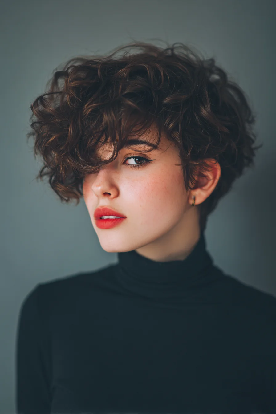 Textured Short Curly Pixie Cut — Voluminous Curly Crop