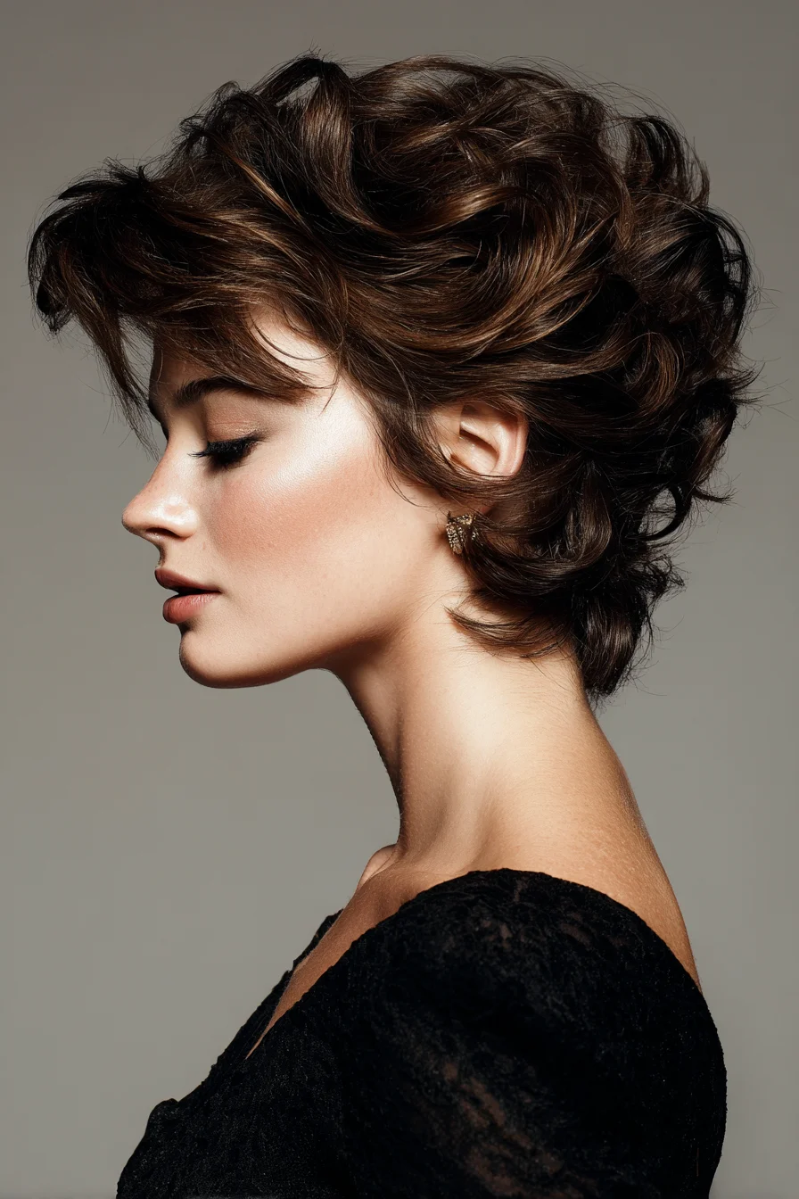 Textured Short Layered Pixie with Voluminous Waves