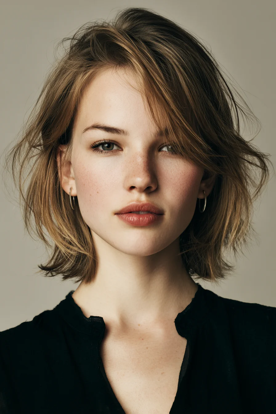Textured Short Lob with Soft Side-Swept Fringe