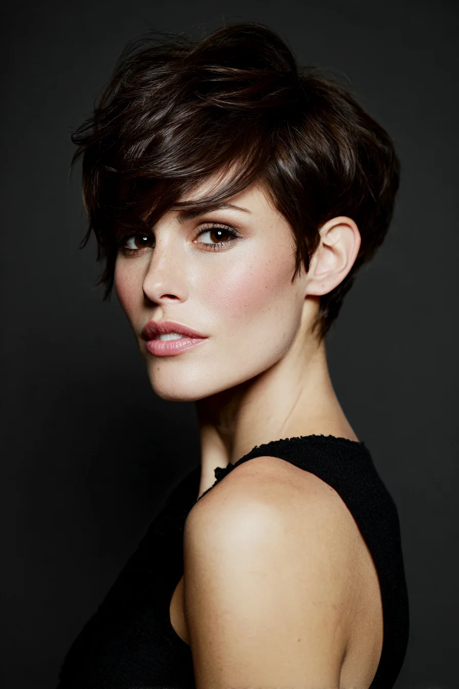 Textured Short Pixie Cut with Side-Swept Fringe