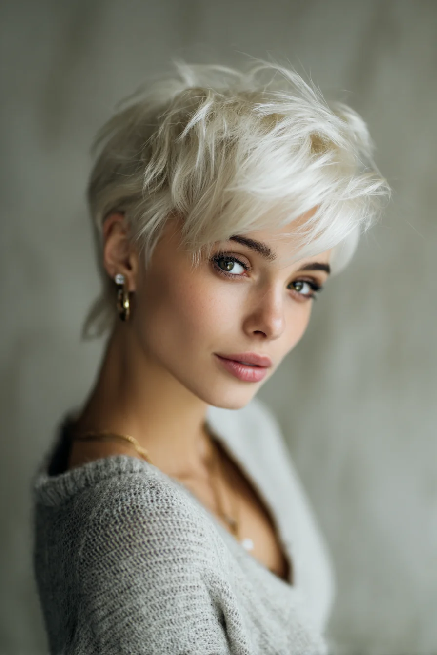 Textured Short Pixie with Choppy Layers and Feathered Fringe
