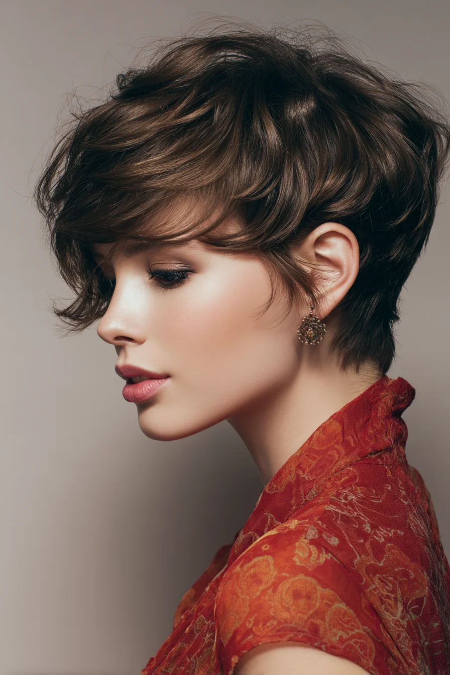 Textured Short Pixie with Side‑Swept Fringe