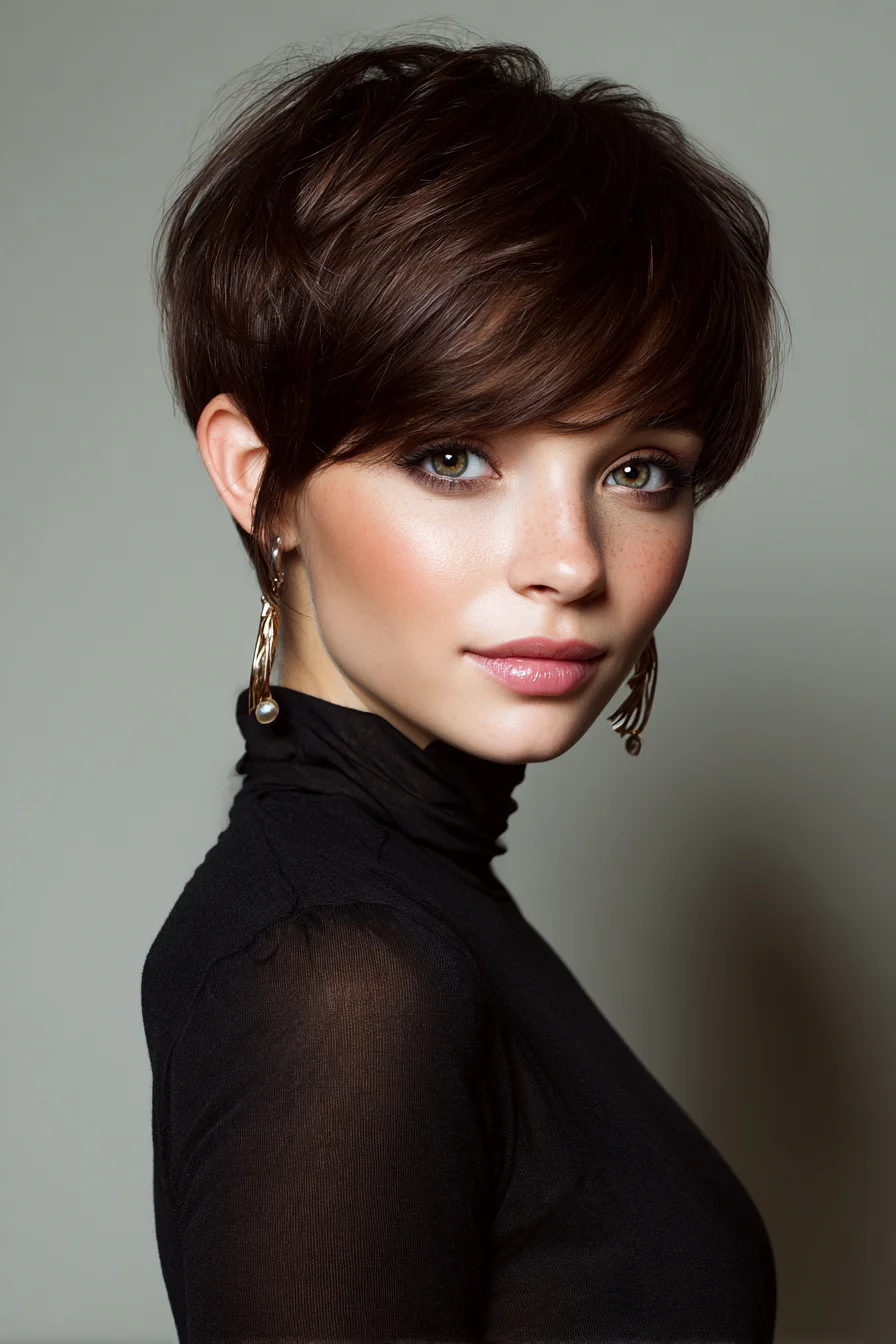 Textured Short Pixie with Side‑Swept Fringe