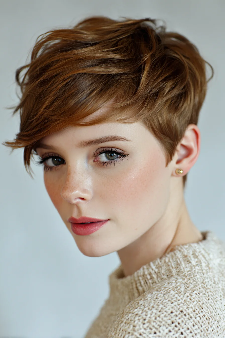 Textured Short Pixie with Side-Swept Fringe — Soft Layers for Fine to Medium Hair
