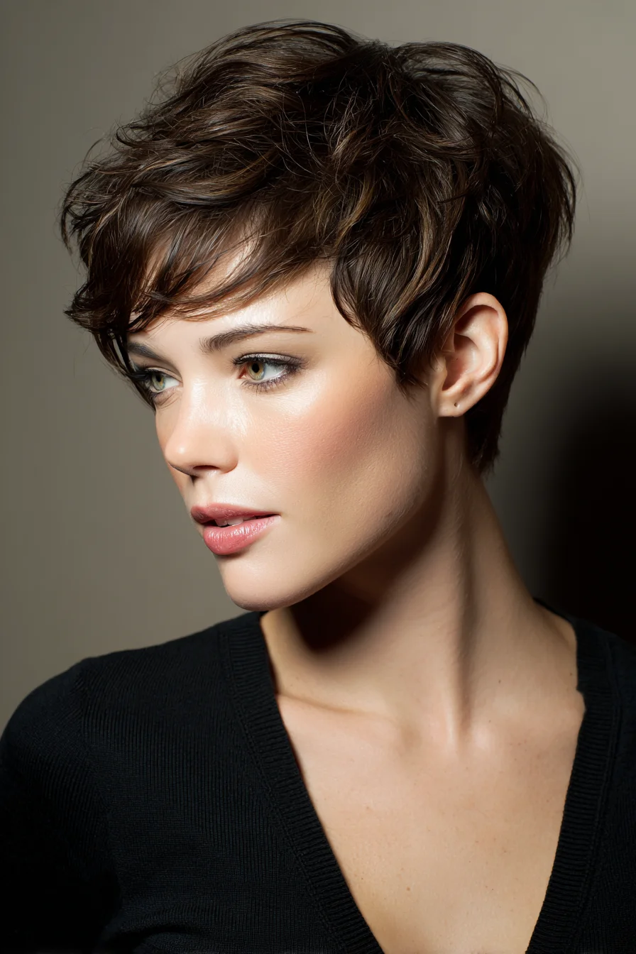 Textured Short Pixie with Side‑Swept Fringe