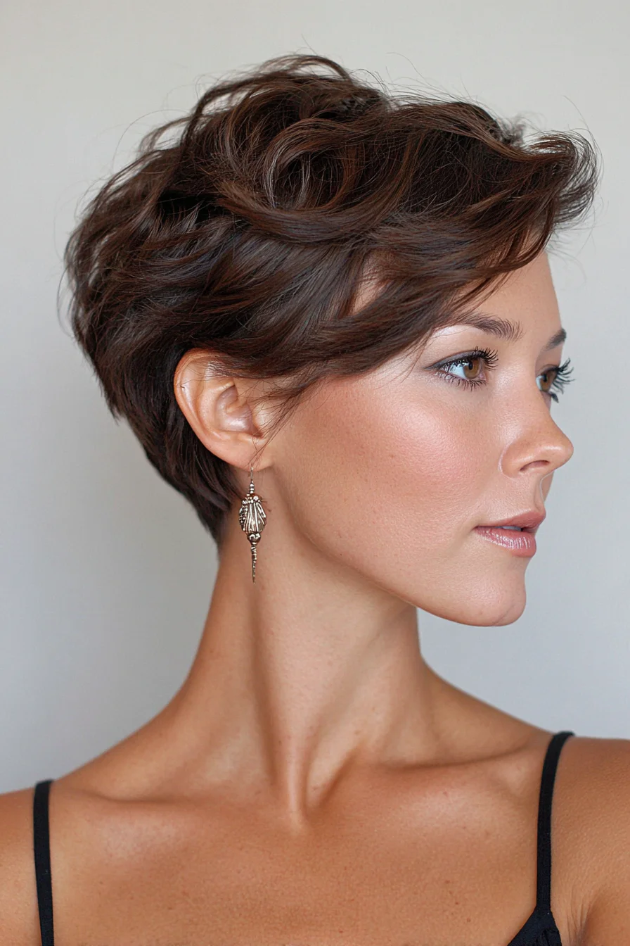 Textured Short Pixie with Side-Swept Volume
