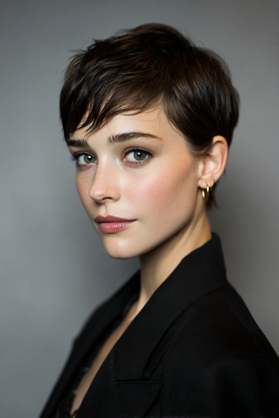 Textured Short Pixie with Soft Fringe