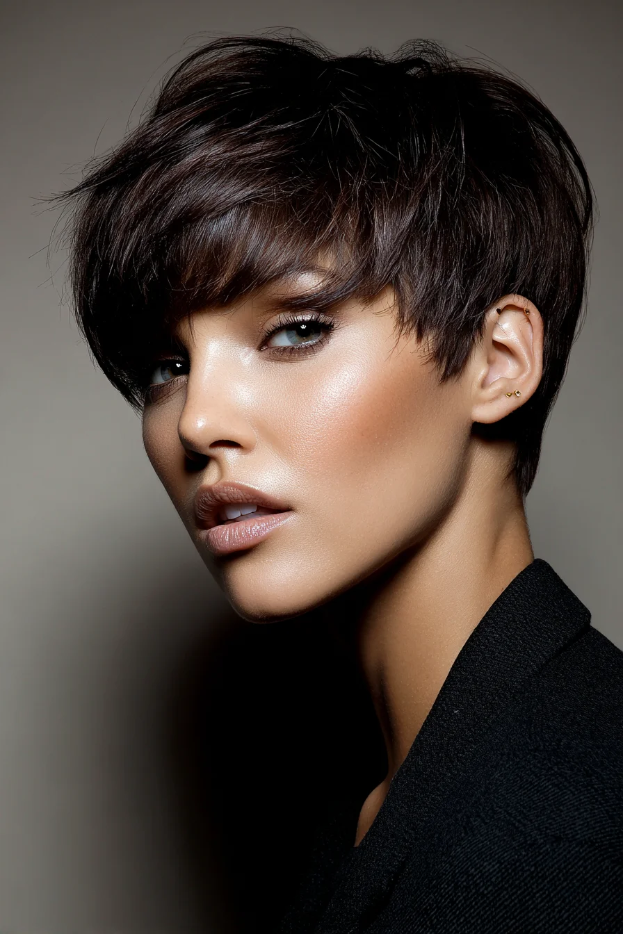 Textured Short Pixie with Tousled Side‑Swept Fringe