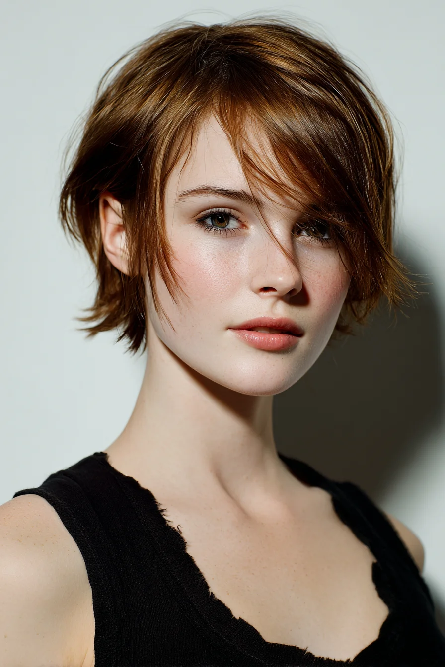 Textured Short Shag Pixie with Side‑Swept Fringe