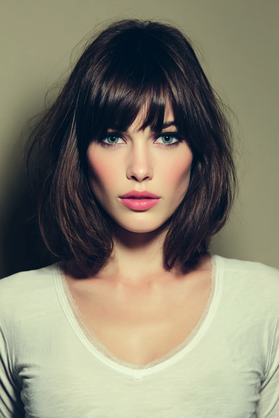 Textured Shoulder-Length Bob with Blunt Fringe