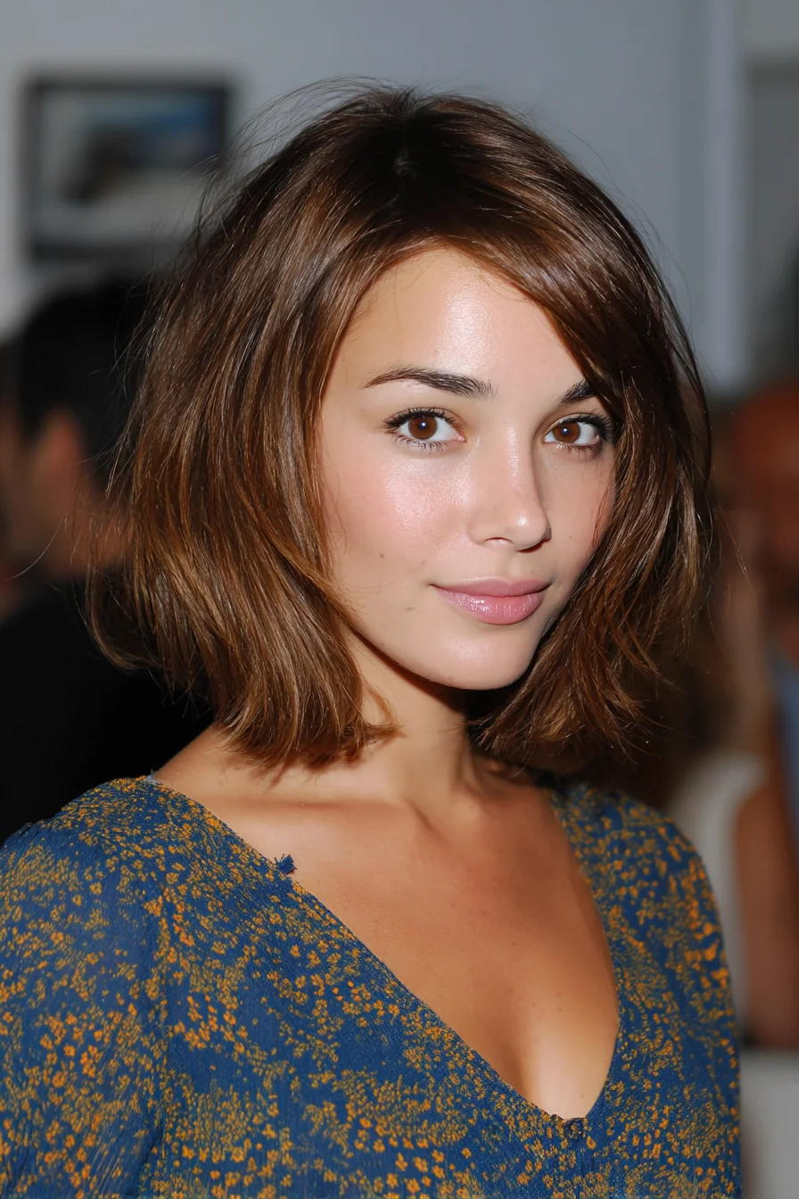 Textured Shoulder-Length Bob with Side-Swept Fringe