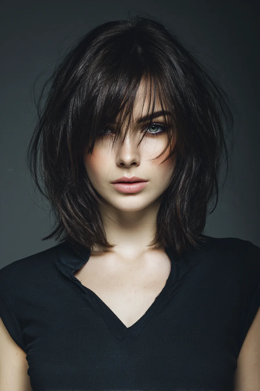 Textured Shoulder-Length Bob with Wispy Fringe