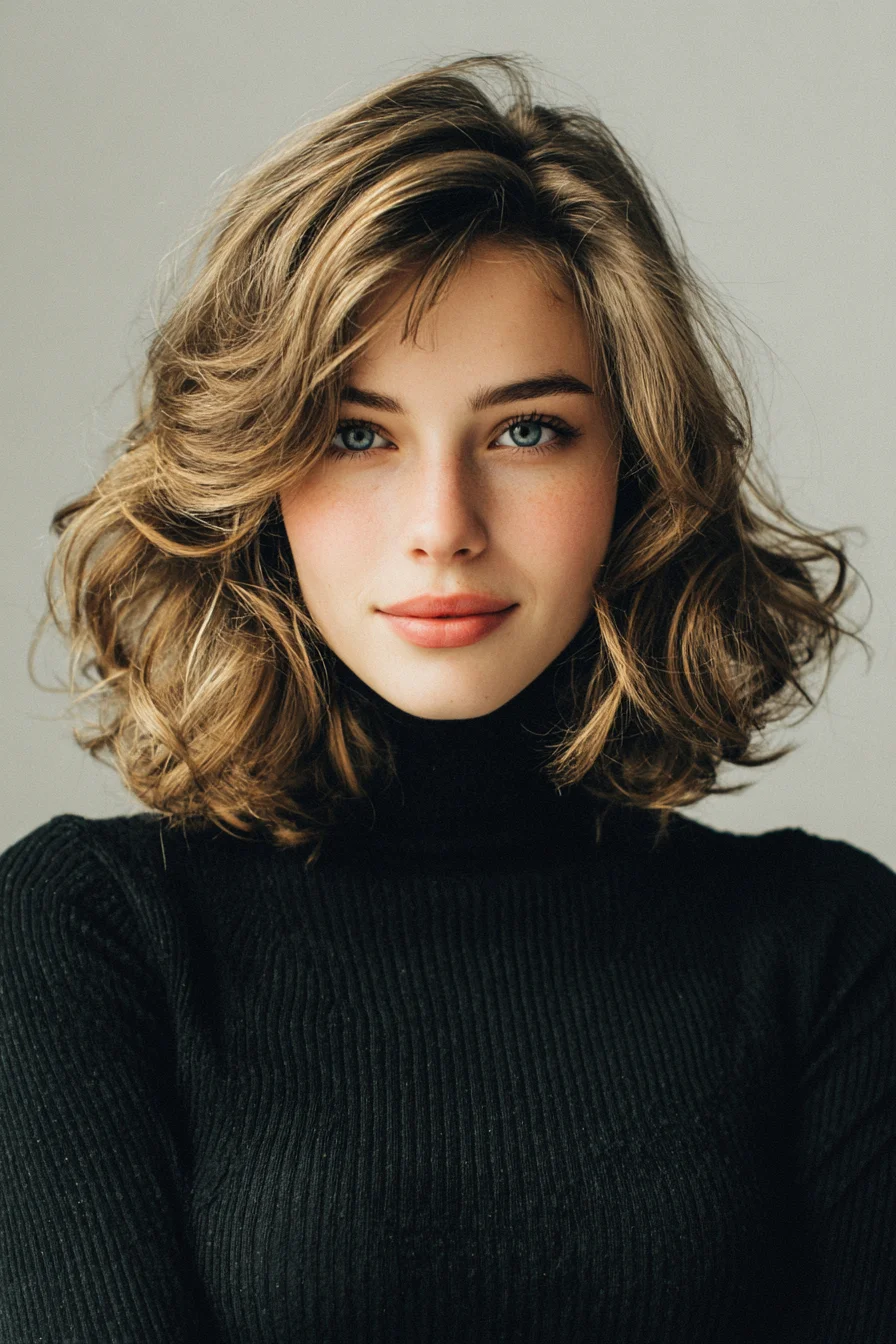 Textured Shoulder-Length Layered Bob with Face‑Framing Waves