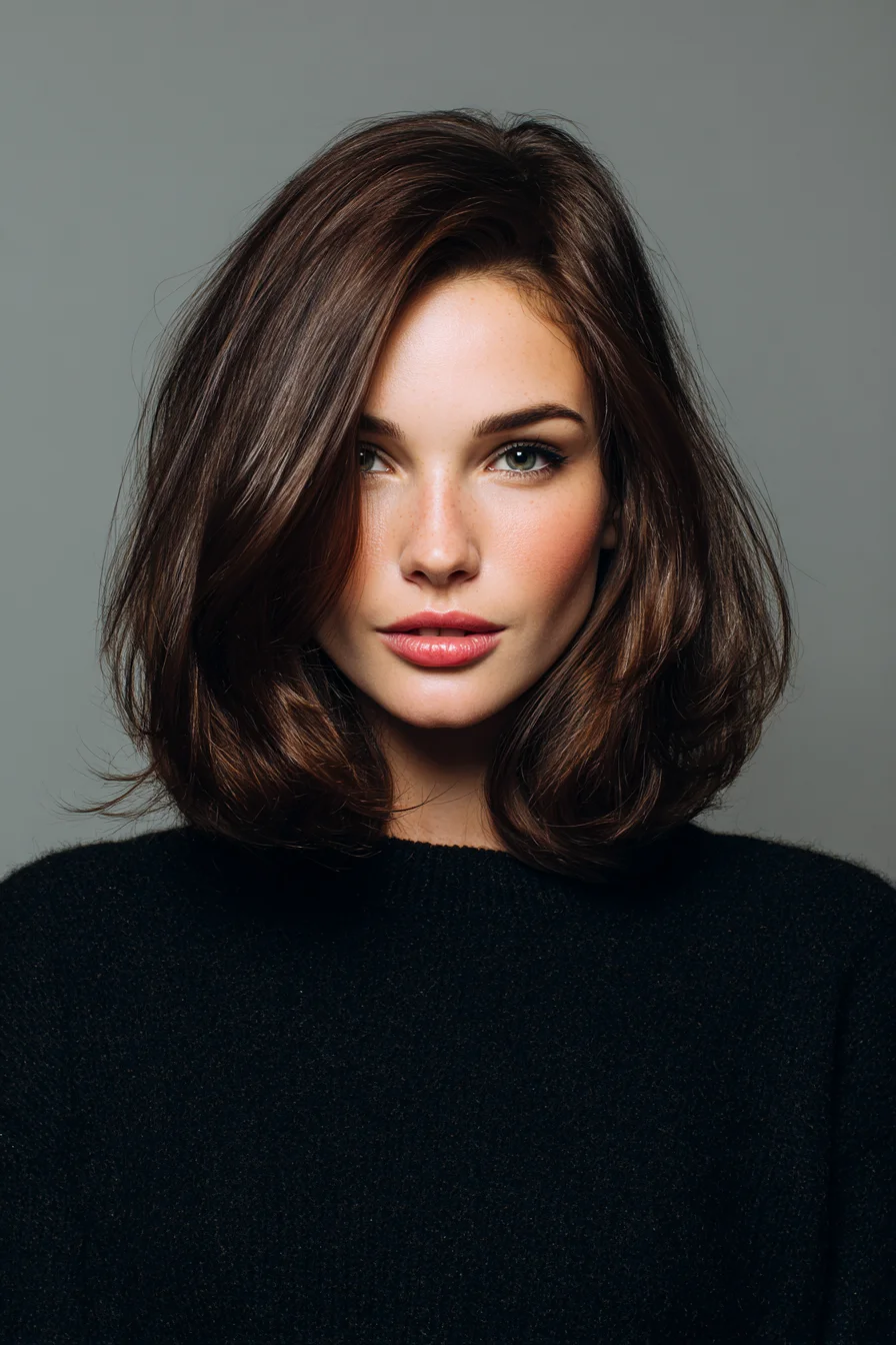 Textured Shoulder-Length Layered Bob with Soft Blowout