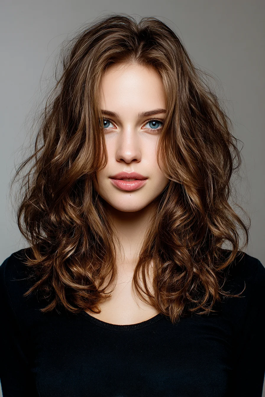 Textured Shoulder-Length Layers with Loose Beachy Waves