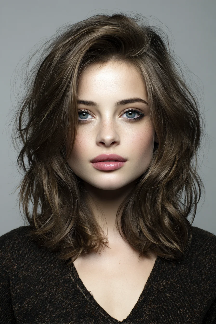 Textured Shoulder-Length Lob with Face-Framing Layers and Natural Volume