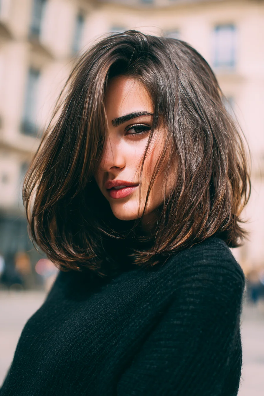 Textured Shoulder-Length Lob with Face-Framing Layers