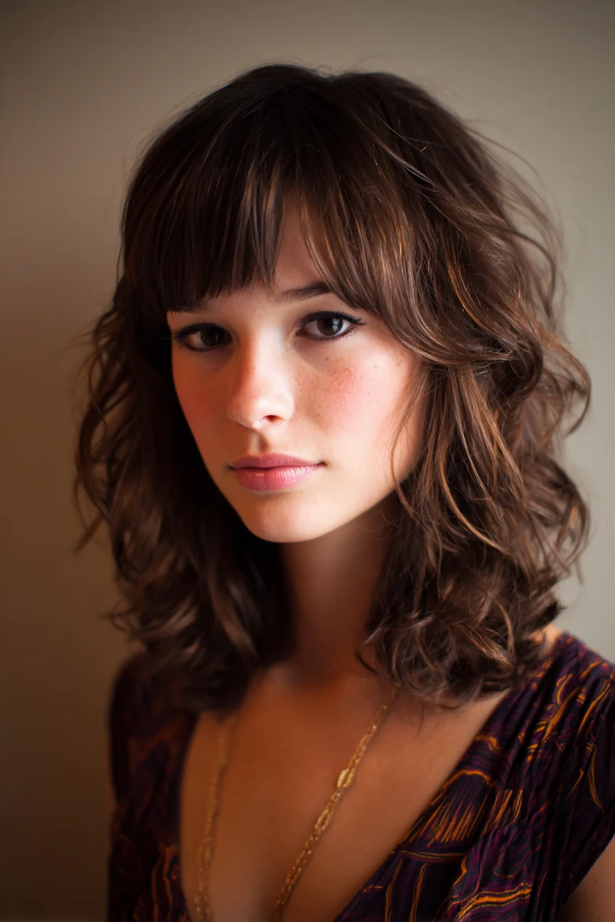 Textured Shoulder-Length Shag with Soft Curtain Bangs