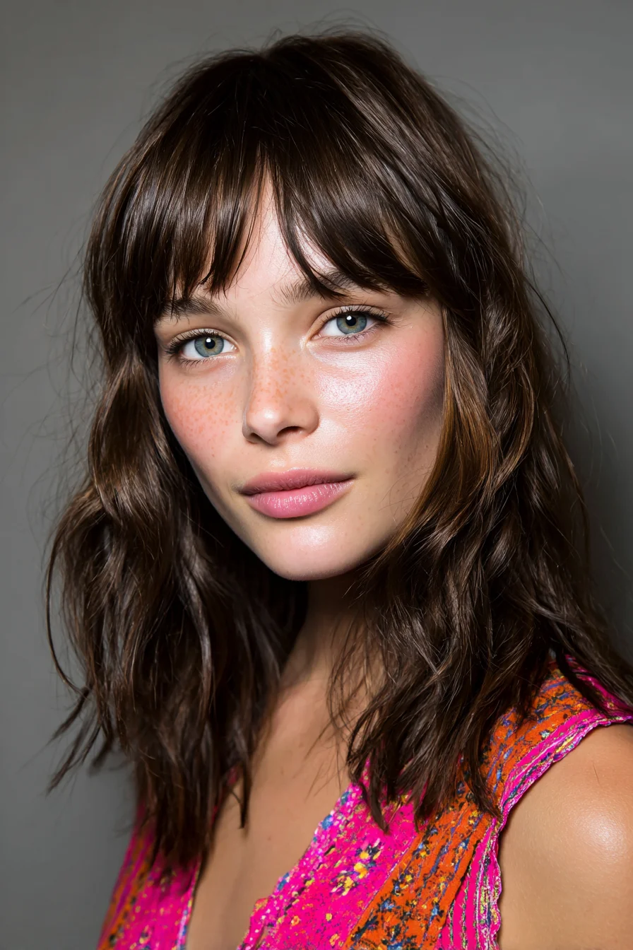 Textured Shoulder-Length Shag with Soft Curtain Bangs