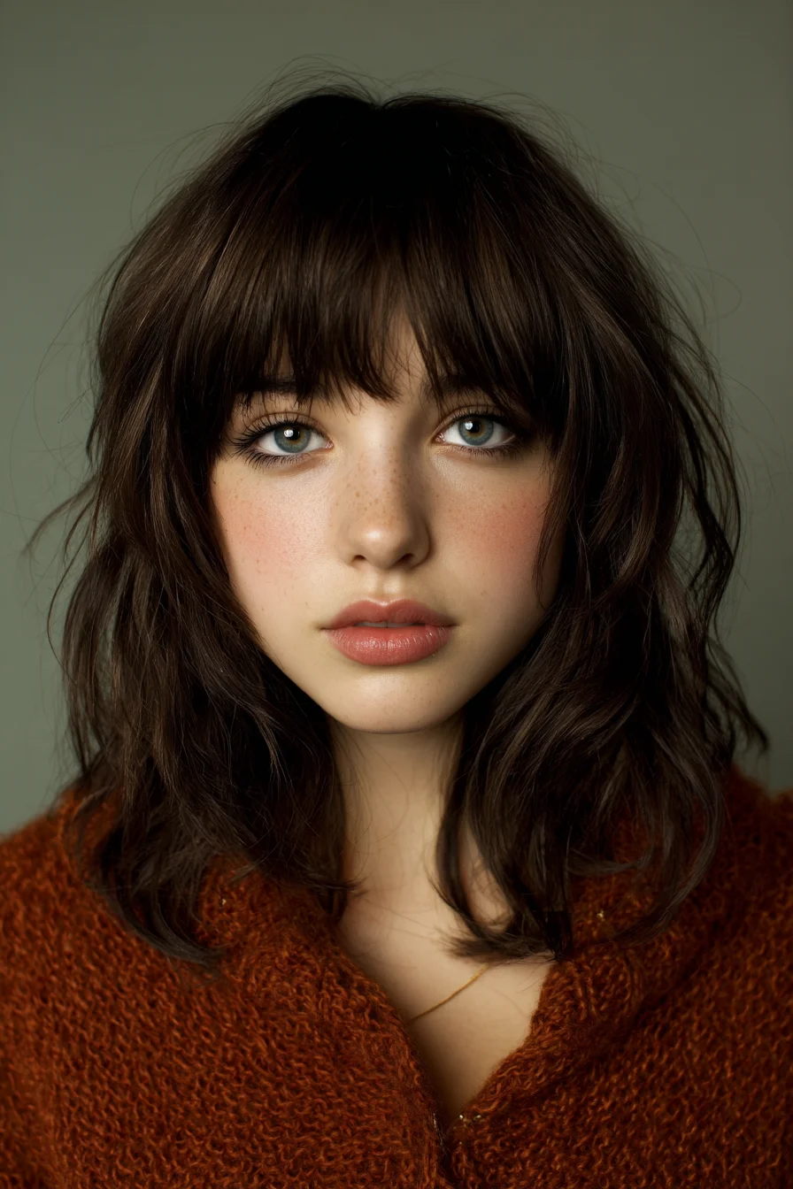 Textured Shoulder-Length Shag with Soft Wispy Fringe