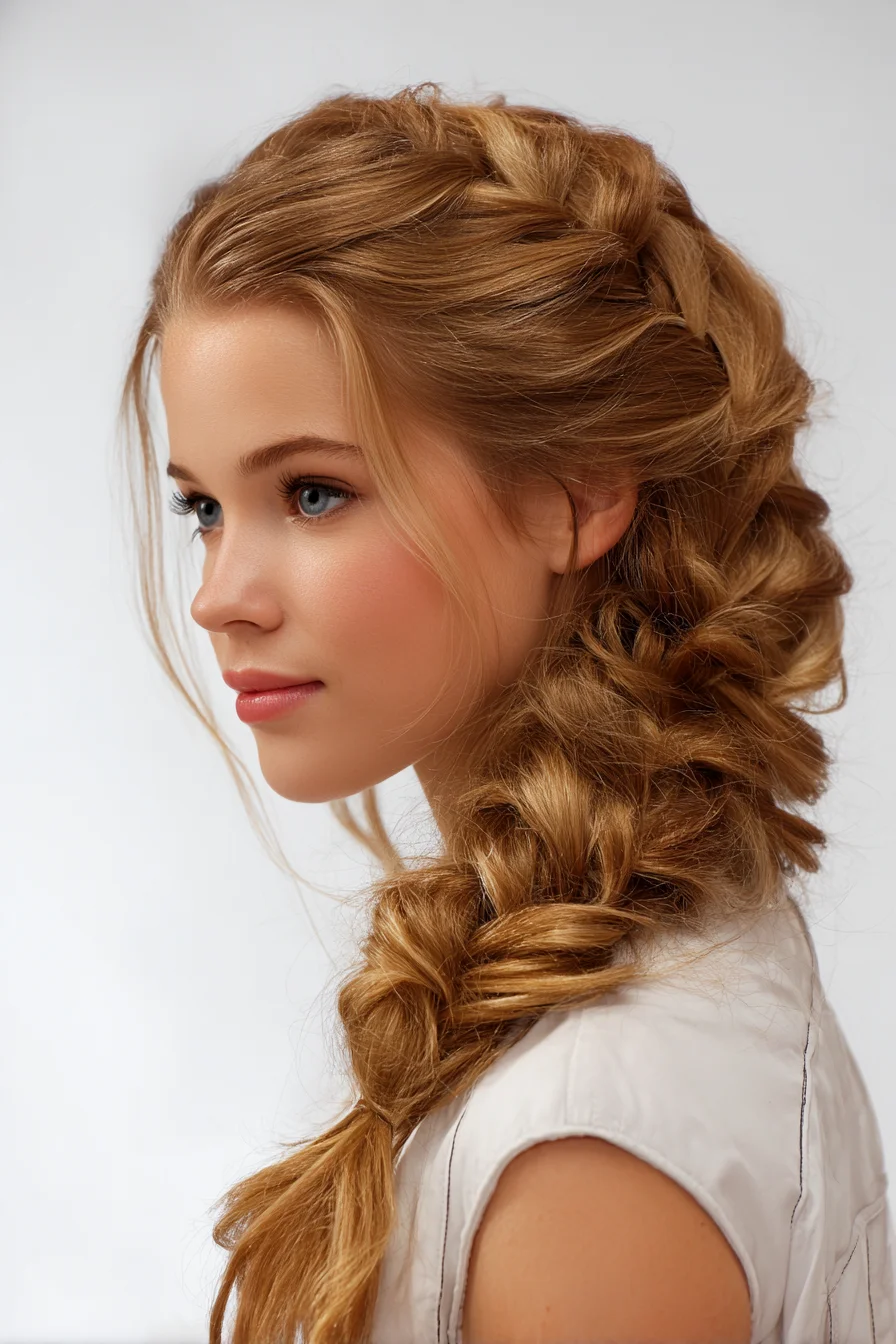 Textured Side Pull-Through Braid with Face-Framing Tendrils