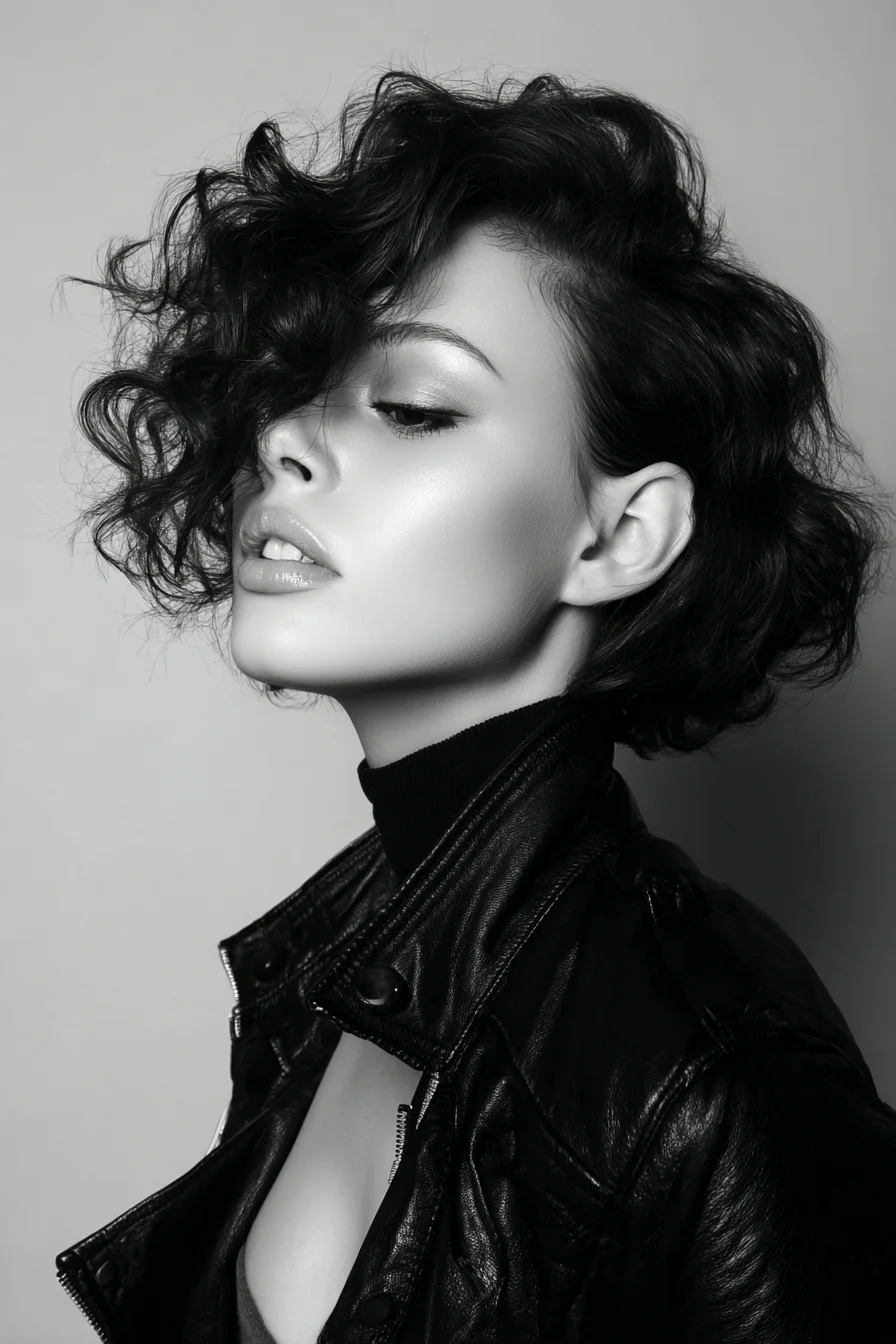 Textured Side-Swept Curly Bob — Short Layered Voluminous Curls