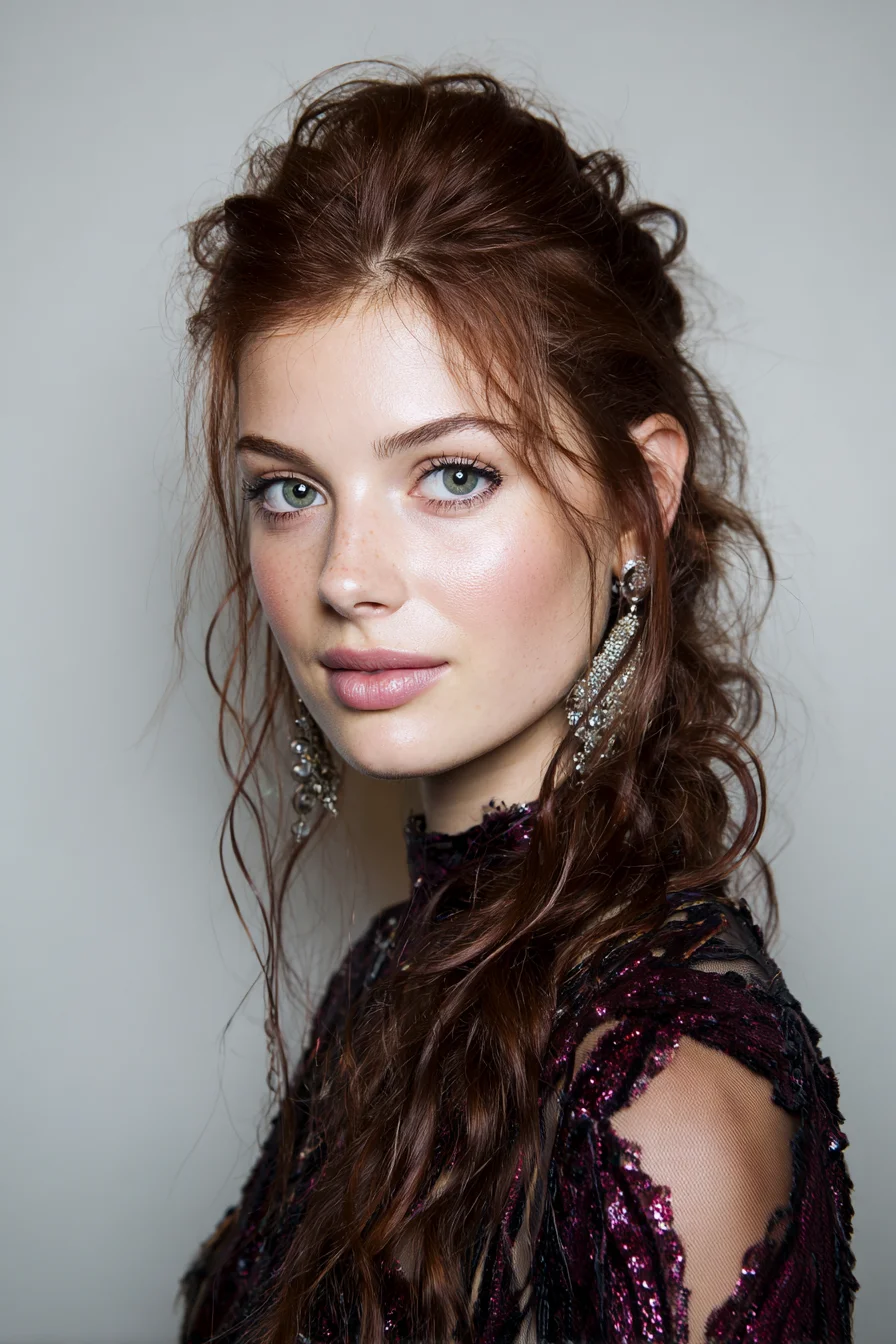 Textured Tousled Half-Up with Loose Waves and Face‑Framing Pieces