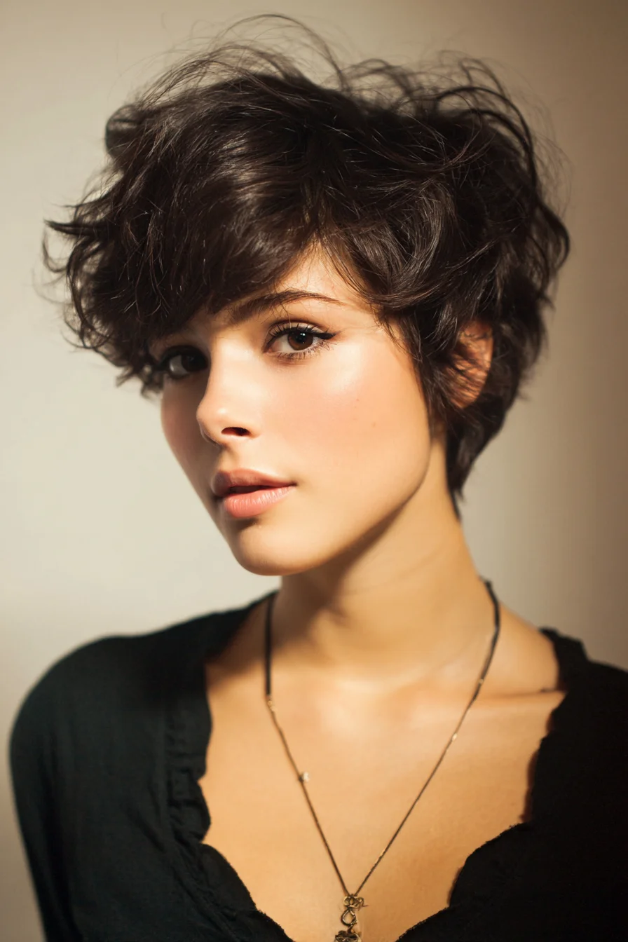 Textured Tousled Pixie Cut with Side-Swept Fringe