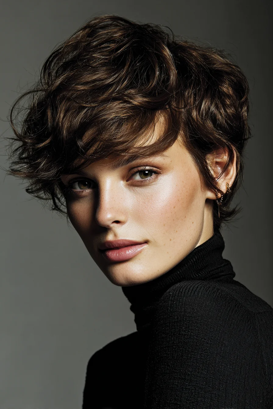 Textured Tousled Pixie with Long Fringe — Short Layered Cut for Volume
